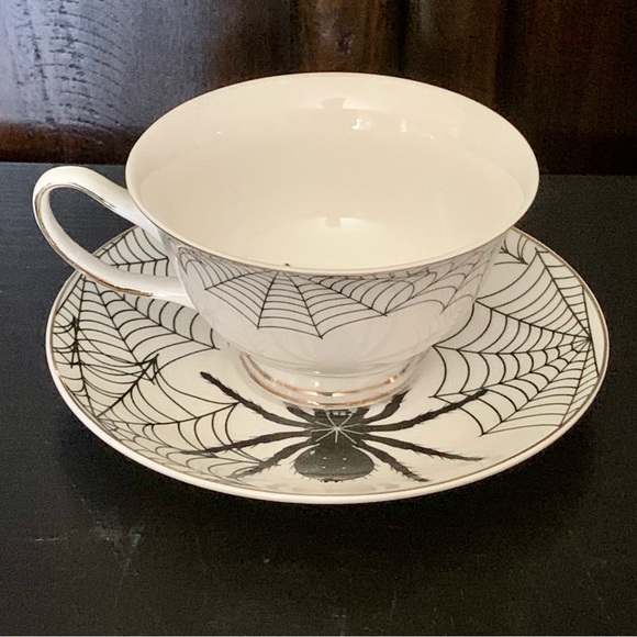 Spooky Spider with Spider Webs Ceramic Halloween Tea Cup and Saucer Set - Picture 2 of 9